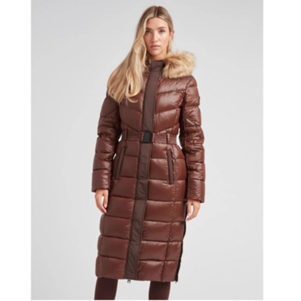 SOLD - Jack1t Diamond Belted Extra Long Down Coat Mid Brown Natural Size S. NEW